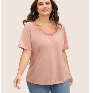 Bloomchic V Neck Lace Panel T-shirt, NWT, Size 12/Large